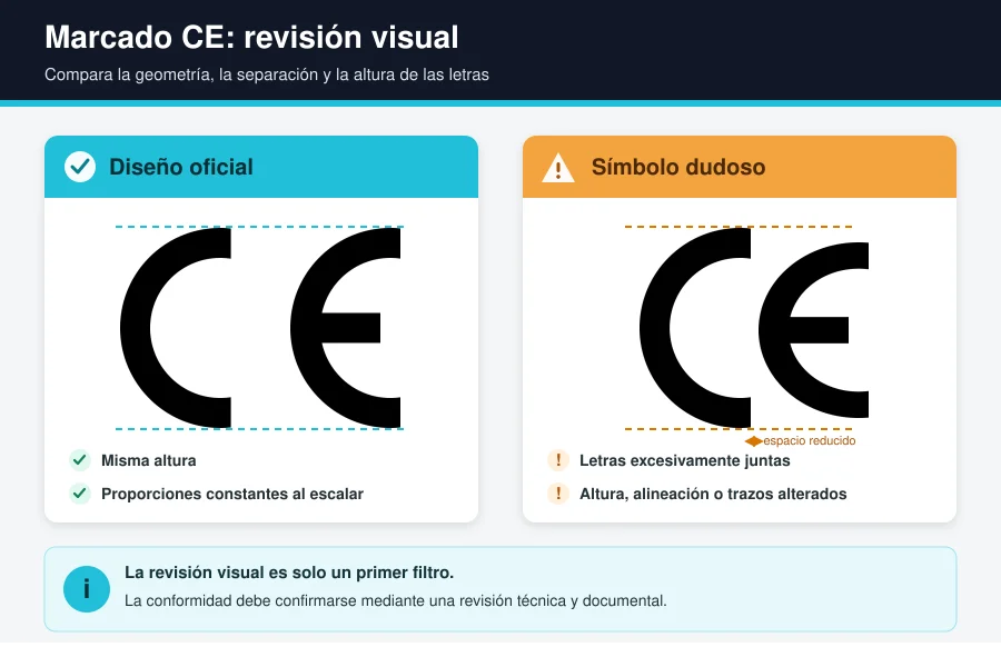 Comparativa entre el marcado CE oficial y un símbolo dudoso