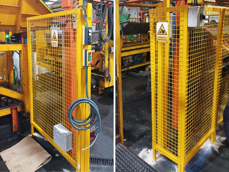 Vallado de seguridad de color amarillo para prevenir riesgos de acceso a la máquina